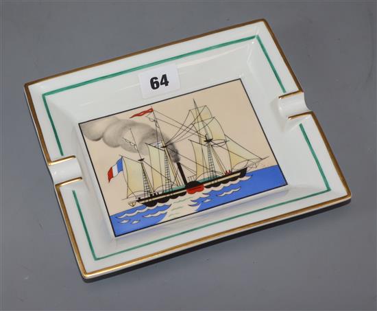 A Hermes ashtray, decorated with a French ship